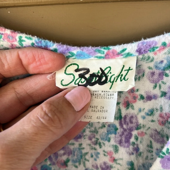 Vintage 100% Cotton Fleece V Neck Maxi Length House Dress Muumuu Pastel Floral - Picture 3 of 8